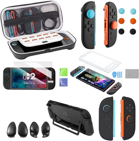 PlayCool 11-in-1 GripPack Pro – Accessoirebundel voor Nintendo Switch 2 –Beschermcase met 3 Verwisselbare Grips (Feather, Balance & Anchor), Beschermhoes, Screenprotector met installatietray, Thumb Grips & Joy-Con Siliconen Covers