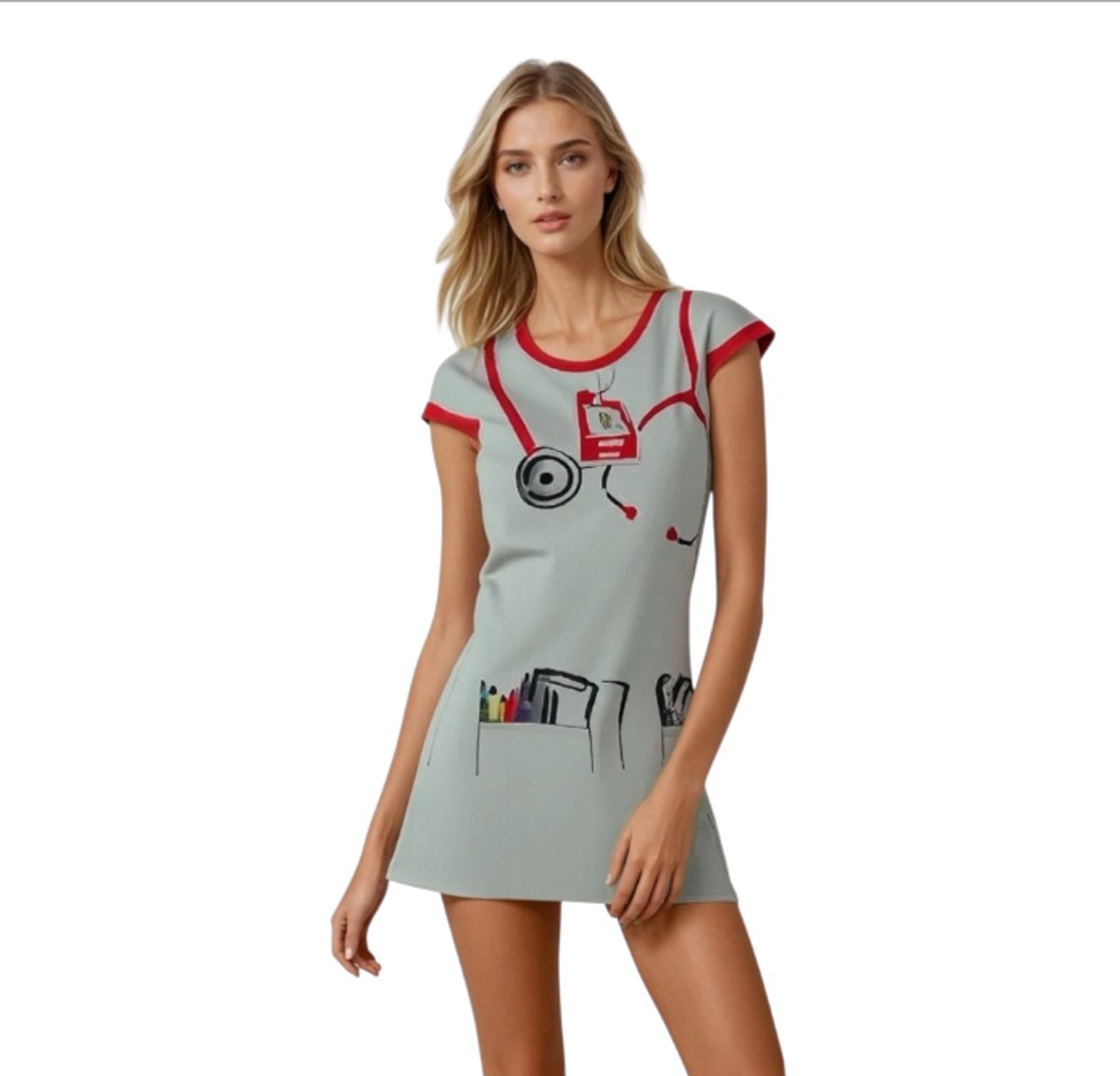 Sexy Verpleegsterskostuum voor Vrouwen – Witte Roleplay Jurk met Muts – Medium – Lingerie Outfit
