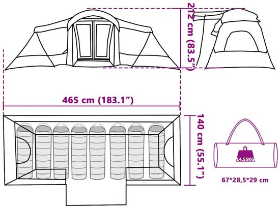 vidaXL - Familietent - 6-persoons - Blauw - en - Grijs - Polyester - en - Fiberglas van Vidaxl — afbeelding 3