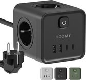 Voomy Stekkerdoos - 20W Snellader - USB-C & USB-A - 4 Stopcontacten - Aan/uit Schakelaar - 2M Verlengsnoer - Overspanningsbeveiliging - Zwart