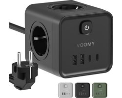 Voomy Stekkerdoos - 20W Snellader - USB-C & USB-A - 4 Stopcontacten - Aan/uit Schakelaar - 2M Verlengsnoer - Overspanningsbeveiliging - Zwart