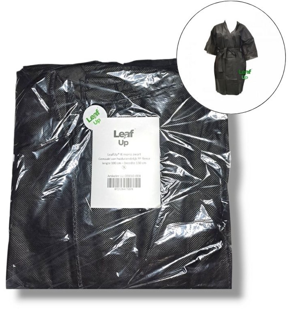 LeafUp® Kimono Zwart - Wegwerp - Ideaal voor Spa en Beauty - per stuk (B4)
