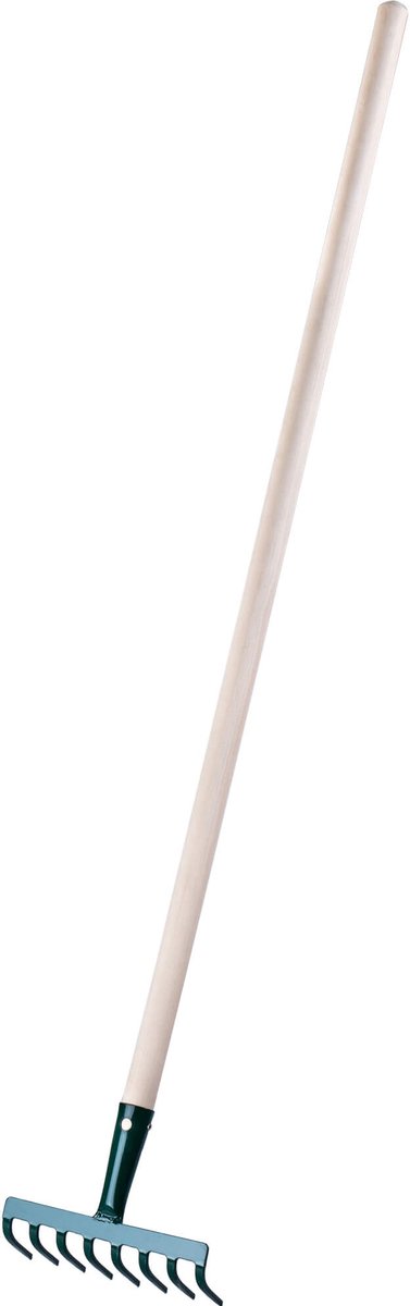 KADAX Metalen hark, platte hark met houten handvat, bladhark voor tuin, bed, bladhark, gazonhark, groen, tuingereedschap, tuingereedschap (8 tanden)