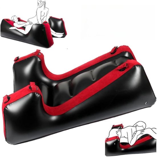 Foto: Sex sofa seks meubelkussen bdsm seksspeelgoed opblaasbaar kussen voor paren seksuele positie multifunctionele hellingen pvc gevlokte seksstoelhelling meubels met bondage