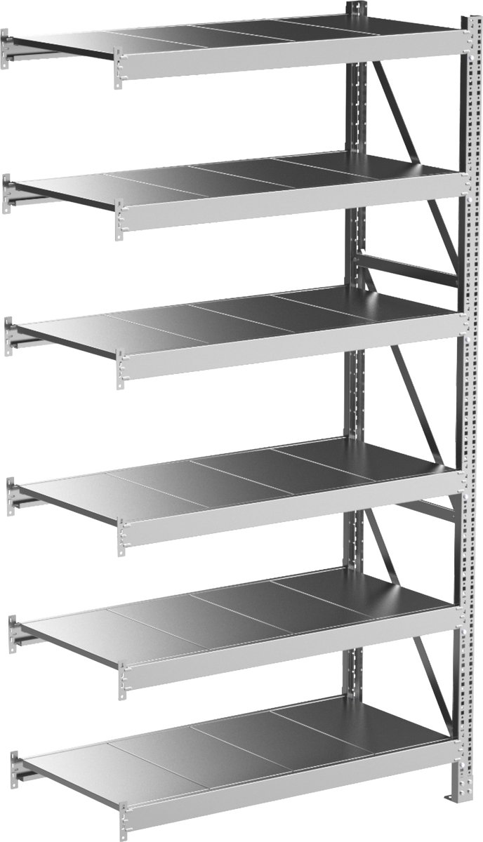 Povag Aanbouwmodel stellingkast - 200x100x50 cm - 6 legniveaus - 300 kg per legniveau - Gegalvaniseerd staal