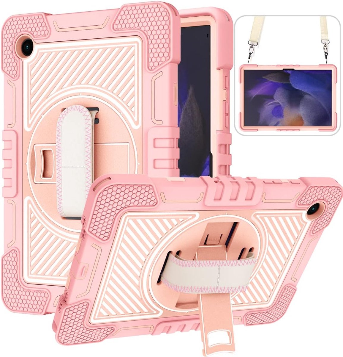 Beschermhoes voor Samsung Galaxy Tab A8 10.5 inch (2022, SM-X200/X205/X207) – Schokbestendig – 360° Draaibare Standaard met Handriem & Schouderriem