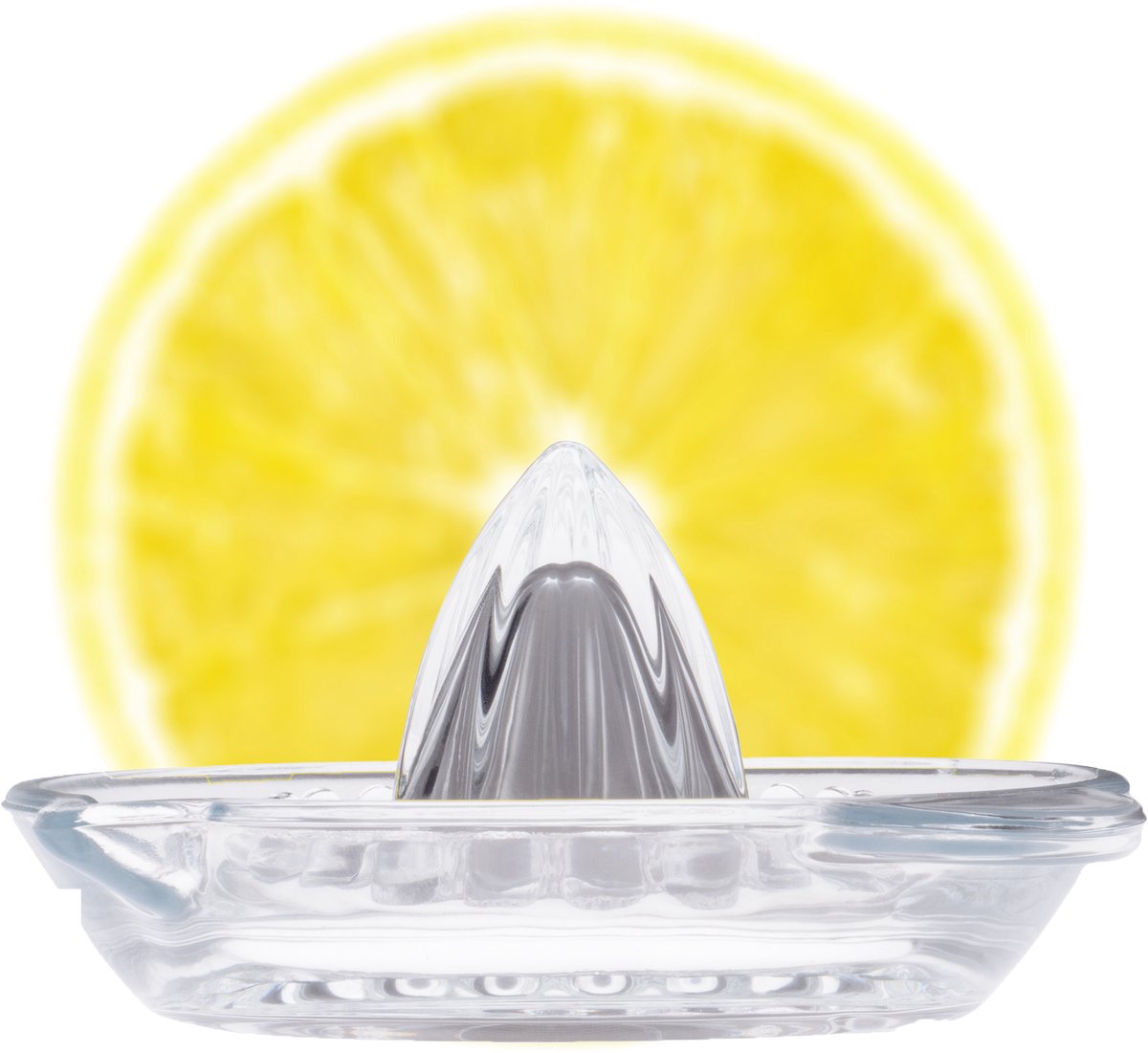 KADAX Citruspers van natrium- en calciumglas met schenktuit - handleiding voor citroenen, sinaasappels en limoenen (transparant v2)