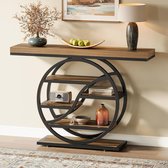 Console Tribesigns - Table d'appoint industrielle à 5 compartiments - Marron - 120 x 30 x 88 cm - Tables d'appoint étroites en bois avec étagères de rangement pour couloir, salon, entrée, hall d'entrée