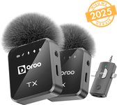 Doroo® Draadloze Microfoon - 2 Stuks - Lavalier - Windshields - Extra Lange Batterij - Dasspeld - Professioneel audio geluid - USB-C/Lightning/AUX-draadloze microfoon iphone-Android -Plug & Play
