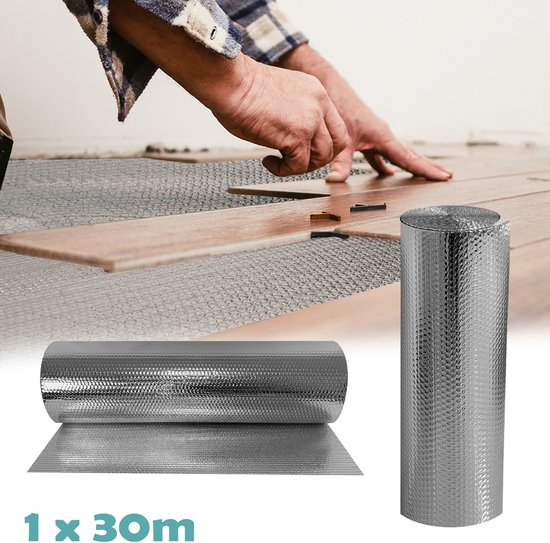 Isolatiefolie - Radiatorfolie - Dubbele bubbelisolatiefolie - Waterdicht Hittebestendig - Transportverpakking - Afmaaibaar - 1m x 30m
