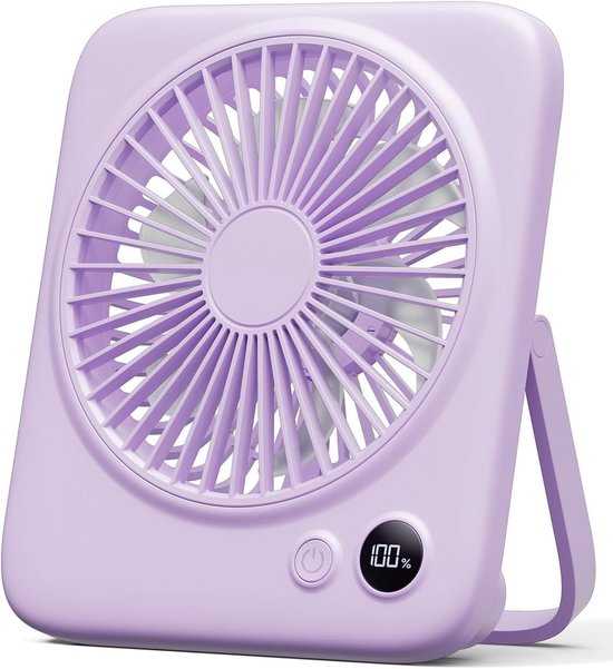 Oplaadbare compacte USB ventilator Sounix 4000mAh powerbank 4 snelheden stil tafelventilator paars