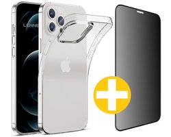 Hoesje en Privacy Screenprotector Combi Geschikt Voor iPhone 11 Pro Max - Transparant Hoesje + Privacy Glas