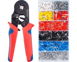 Adereindhulstang incl. 1200 adereindhulzen - Krimptang - Kabelschoentang - Voor 0.25-10mm² Draden
