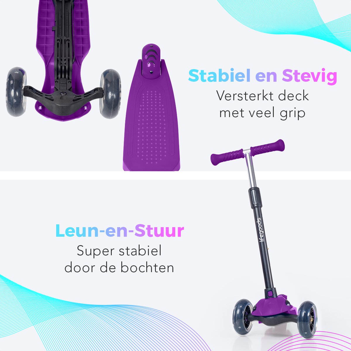 LifeGoods Kinderstep - Step 5-8 Jaar - 3 Lichtgevende LED Wielen - Hoogte Verstelbaar - Jongens/Meisjes - Paars — afbeelding 3