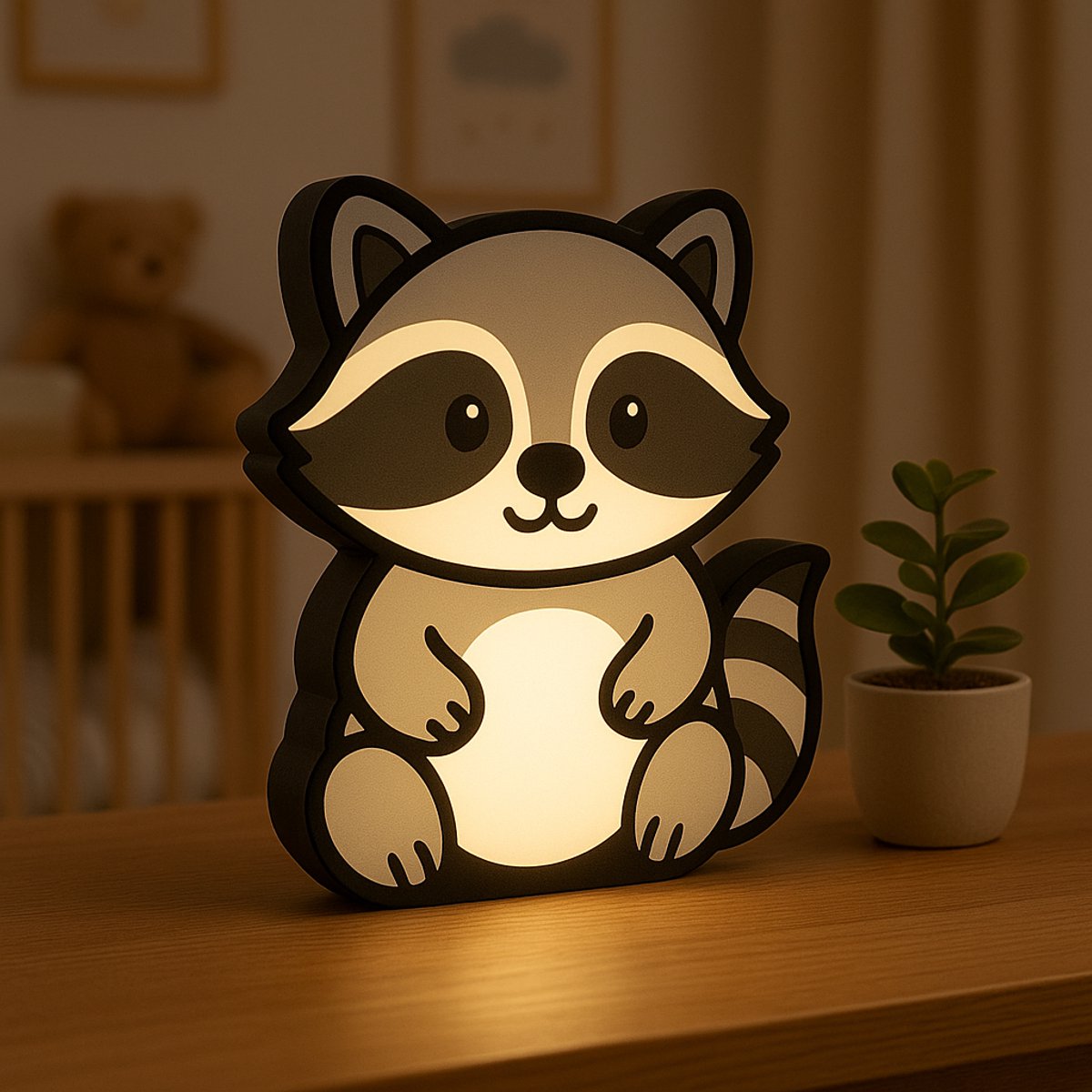 Schattig Wasbeer Nachtlampje – Cartoon Dieren Lightbox met USB – Origineel Cadeau voor Kin