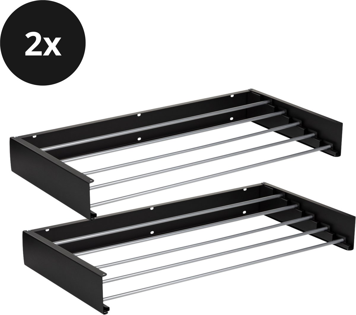 Vitapur Wasrek 2 stuks - Droogrek - Hangend - Wanddroogrek inklapbaar - Droogrekken - Inklapbaar - 80 x 40 cm - 4 meter drooglengte - Zwart - 2 stuks