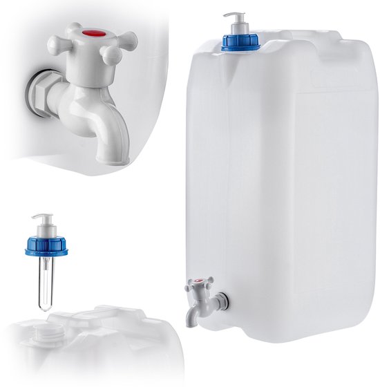 KADAX Waterjerrycan met afvoerkraan, waterreservoir met wateruitloop, jerrycan met geïntegreerde tapkraan en zeepdispenser, campingtank, reisjerrycan