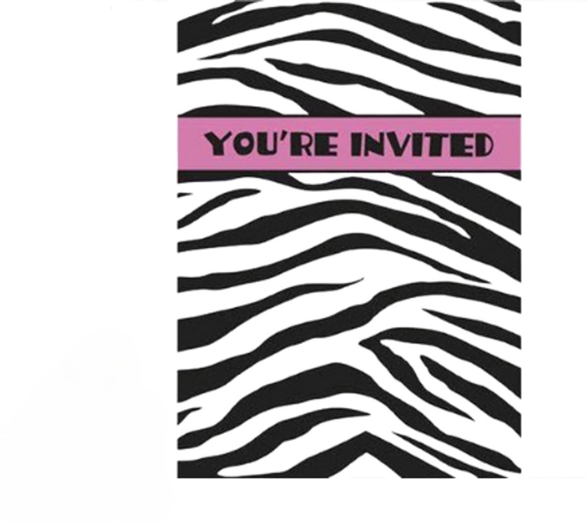 Zebraprint met roze uitnodigingen en enveloppen - 8 stuks - Unique