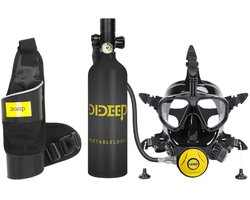 Duik-ScubaSet - mini uitrusting voor oa. vakantie met 1L Tank + fullfaceMasker + Fleshouder + PCP compressor