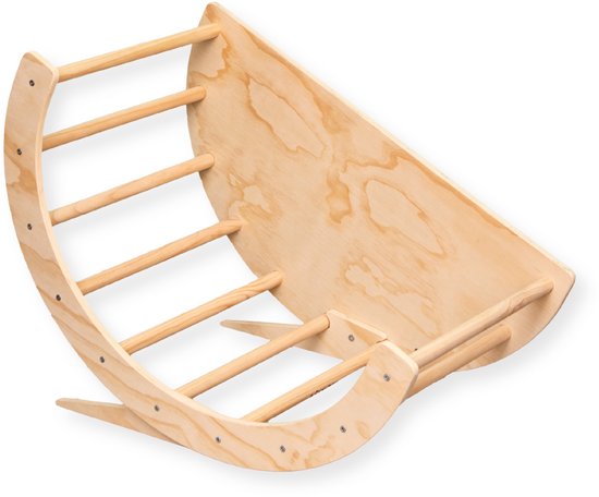 Buxibo Houten Klimbrug/Klimboog Inclusief Kussen - Montessori Klimrek Naturel Hout Kinderspeelgoed 97x47x52cm