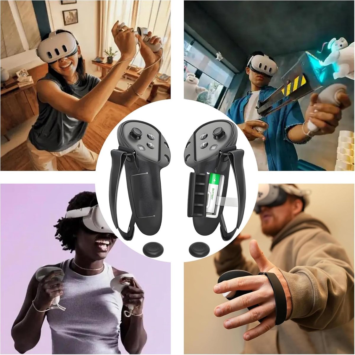 Alriedy Controller Greepafdekking voor Meta/Oculus Quest 3s/Quest 3, Quest 3 Controller Strap met batterijopeningsafdekking, siliconen cover- accessoires, compatibel met Meta Quest 3S accessoires (1
