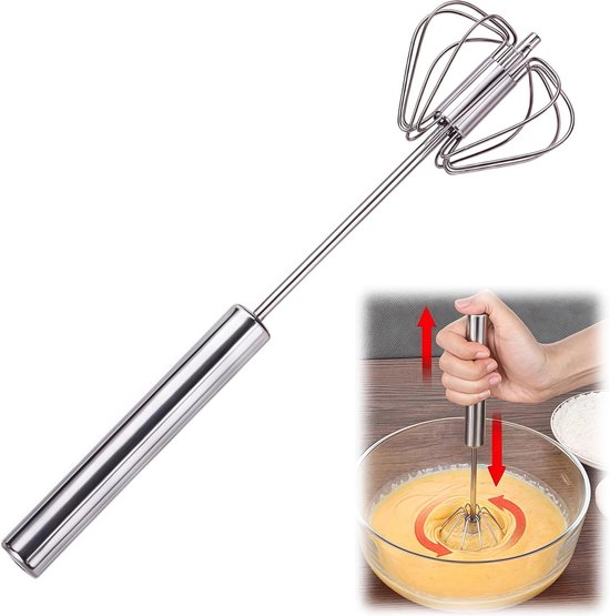 Alriedy Stainless Steel Semi-Automatic Whisk, Stainless Steel Semi-Automatic Whisk, Hand Mixer without Power, Hand Blender for Strokes Easy to Clean for Kitchen and Baking (25.4