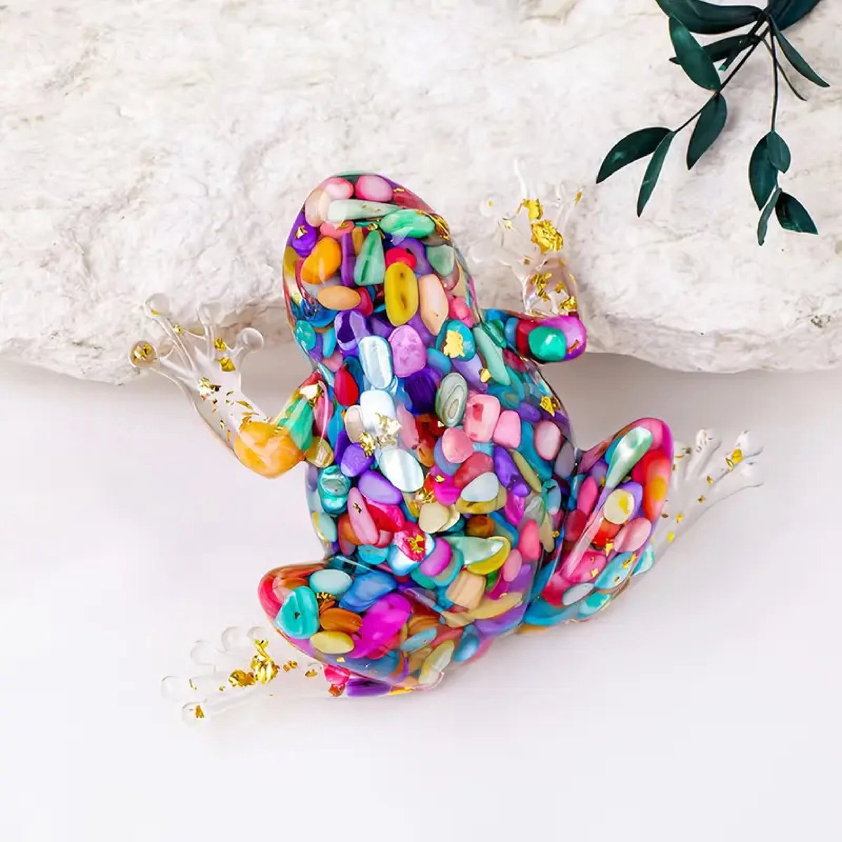 Mauropet® Gekleurde Kristallen Kikker – Multicolor Edelstenen – Murano Stijl – Handgemaakt Gelukskikker – Spirituele Decoratie – Dier Cadeau