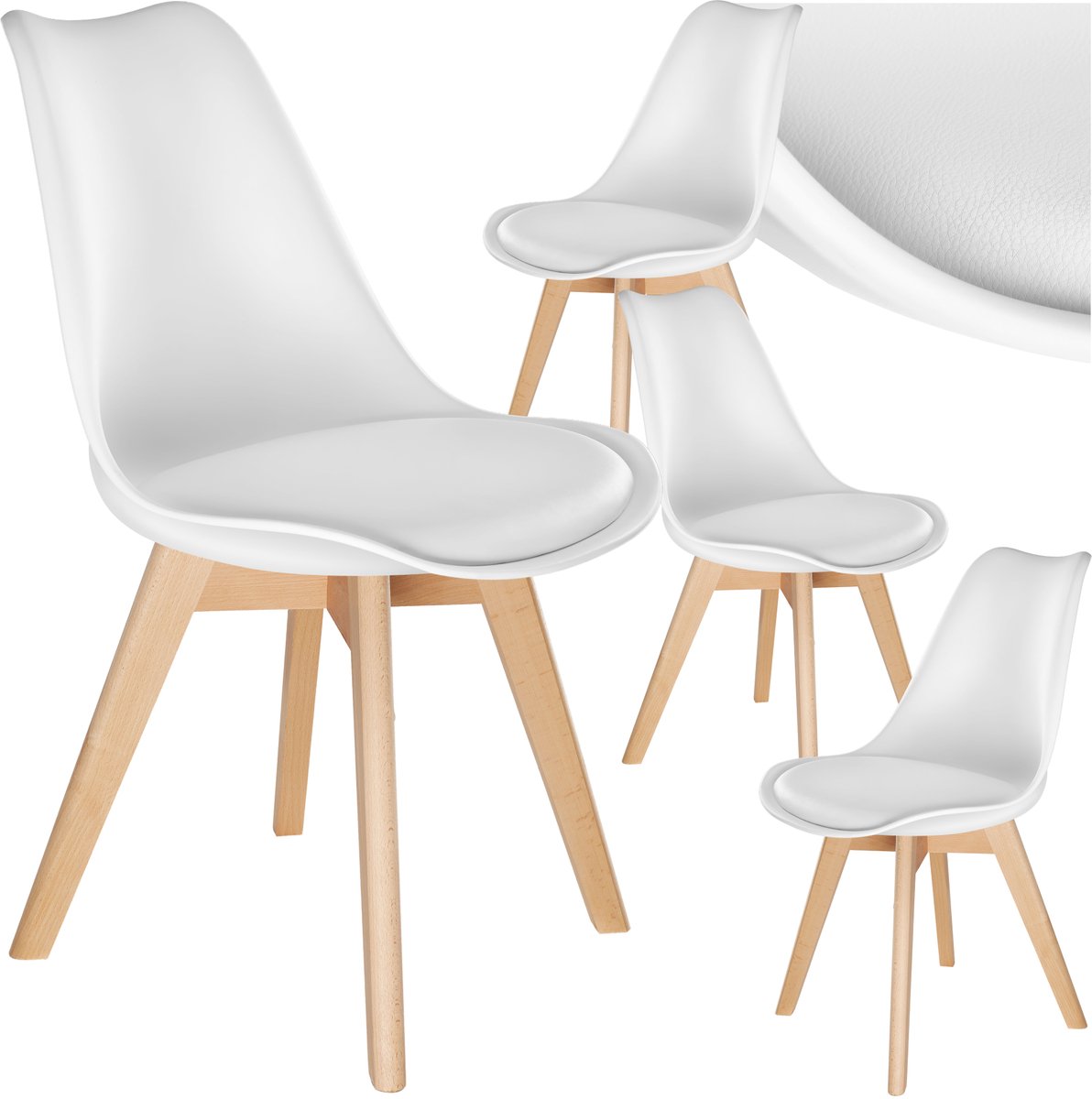 Tectake Eetkamerstoel Frederikke - Set van 4 Eetkamerstoelen met Gevoerde Stoffen Zitting - Massief Houten Poten - Ergonomische Stoelen geschikt voor Woonkamer, Eetkamer, Slaapkamer en Keuken - Draagkracht 120kg - Wit Frederikke II - Wit