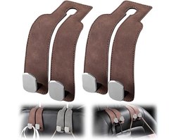 2 stuks - 17*4.5*8.5 cm - autohoofdsteunhaken - multifunctionele leren autostoel organizer - haak voor de rugleuning van de auto - auto-interieuraccessoires - voor tassen, portemonnees, paraplu's - bruin