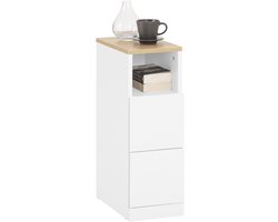 SoBuy Smal Nachtkastje met 2 Laden en Open Vak - Ruimtebesparend Bijzettafeltje voor Woonkamer, Slaapkamer en Kleine Ruimtes - Wit, B20 x D35 x H60 cm, FBT149-WN