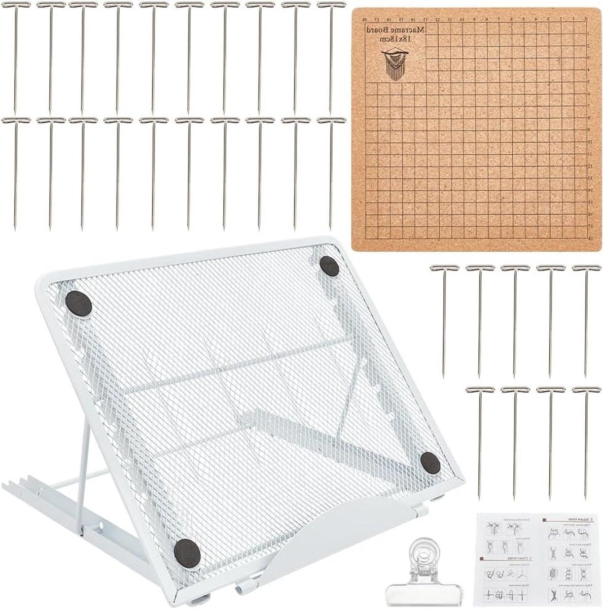 Allecto Premium - Macramé board met verstelbare standaard en pennen - 20 x 203 cm - Vlecht- en knoopgereedschap voor macraméwerk