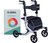 Rovera Mobility® Lichtgewicht Rollator Easy Premium- Lichtgewicht (6,4 kg) en Opvouwbaar - Kwaliteitsrollator - Incl. Luxe, Stijlvolle Rollatortas en Brede Gewatteerde Rugsteun en Zitting - Binnen en Buiten – Zilver