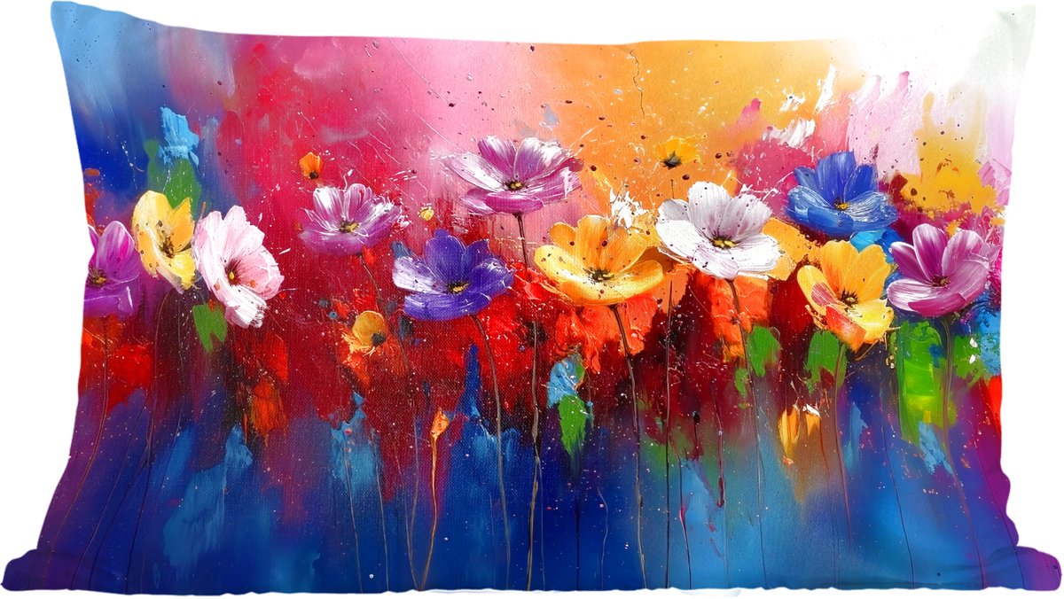 Sierkussens - Kussentjes Woonkamer - 60x40 cm - Fantasiebloemen - Verf - Speels
