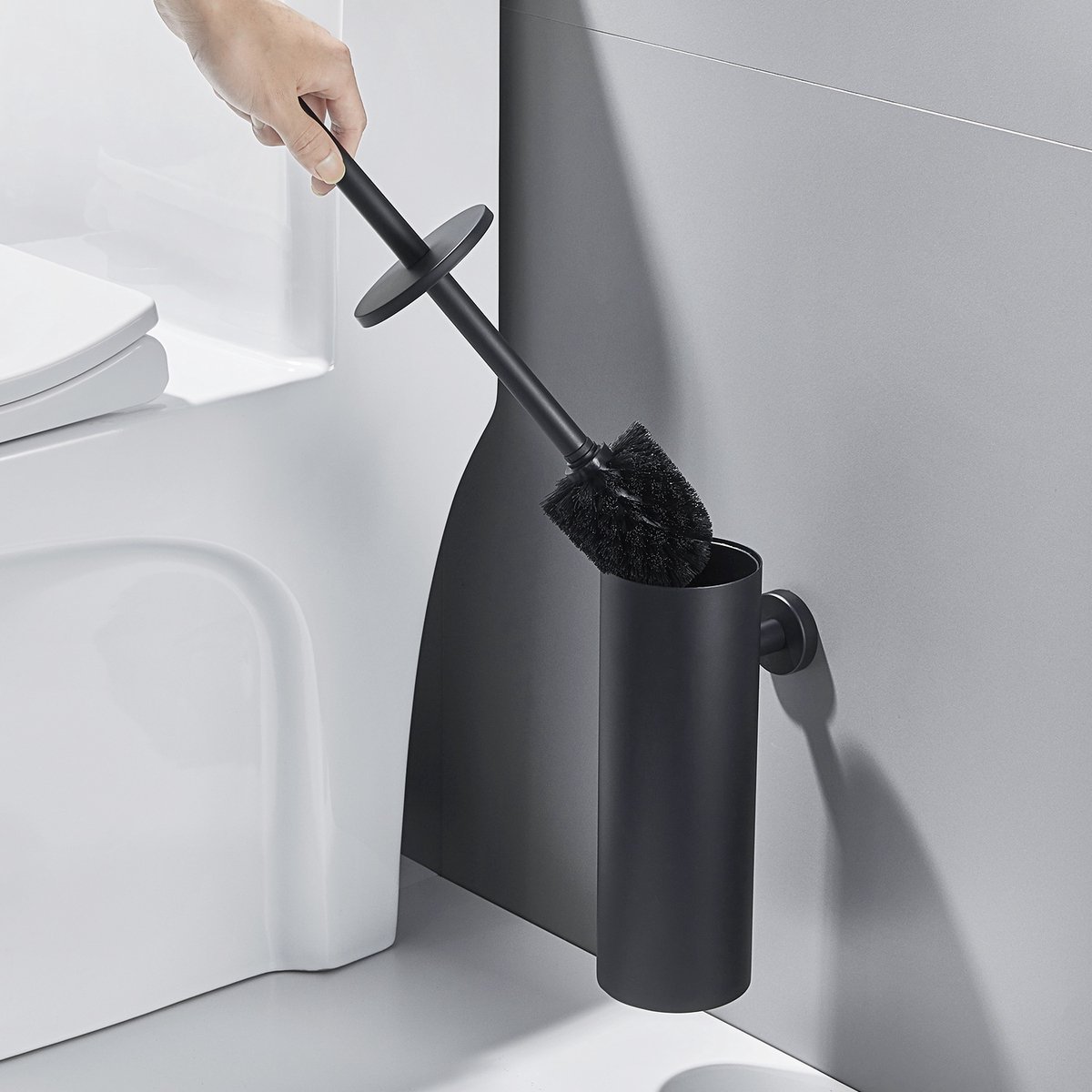 Auralum max Toiletborstelhouder met borstelhouder RVS Aan de muur gemonteerde toiletborstel Gemakkelijk te installeren Perfect voor badkamer Toilet waterdicht Gemakkelijk schoon te maken
