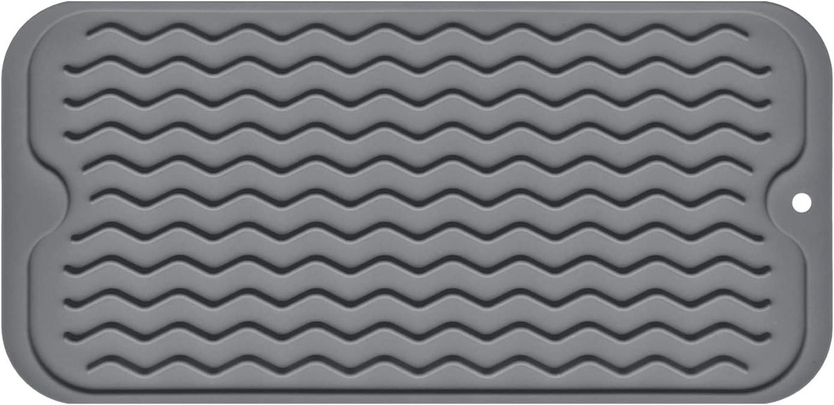 Siliconen afwasmat, antislip, gemakkelijk schoon te maken, grote hittebestendige afdruiprek mat voor aanrecht, gootsteen, koelkast of ladevoering (30 x 15 cm, grijs)