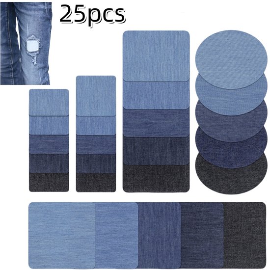 25 stuks zelfklevende jeans patches - denim strijkapplicaties voor jeans - elliptische patches, rechthoekige patches - voor elleboog-, broek- en kniereparatie