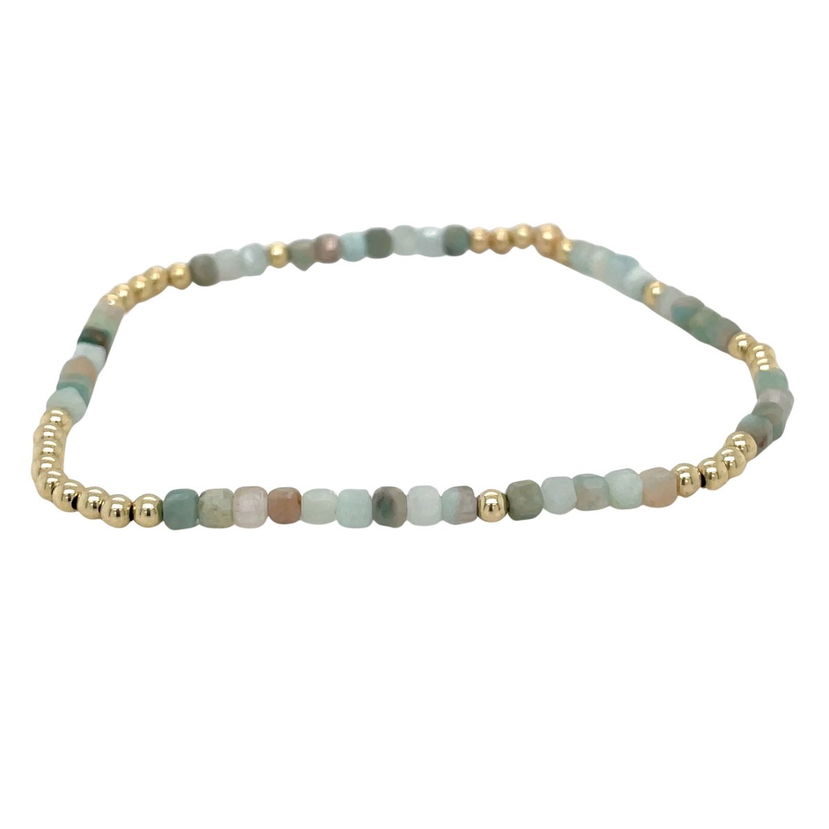 Pat's Jewels Armband - Armband Dames - Kralen Armband - Balletjes Armband - Elastiek Armband - Edelsteen -Blauw - Amazoniet - Goud
