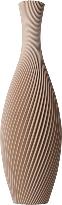 Slimprint Vaas FLORA, Beige, D15,3 x H50 cm, Slanke Spiraal Vaas met Elegant Gestreept Design voor Pampas Pluimen, Gemaakt van Gerecycled Biokunststof van Fruitverpakkingen