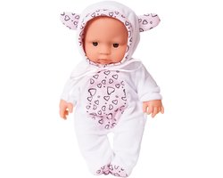 Speelgoedtopdeals – Babypop in pyjama – Wit Roze pakje – 25 cm