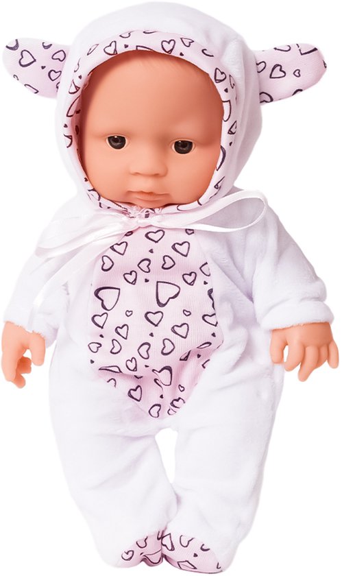 Speelgoedtopdeals – Babypop in pyjama – Wit Roze pakje – 25 cm