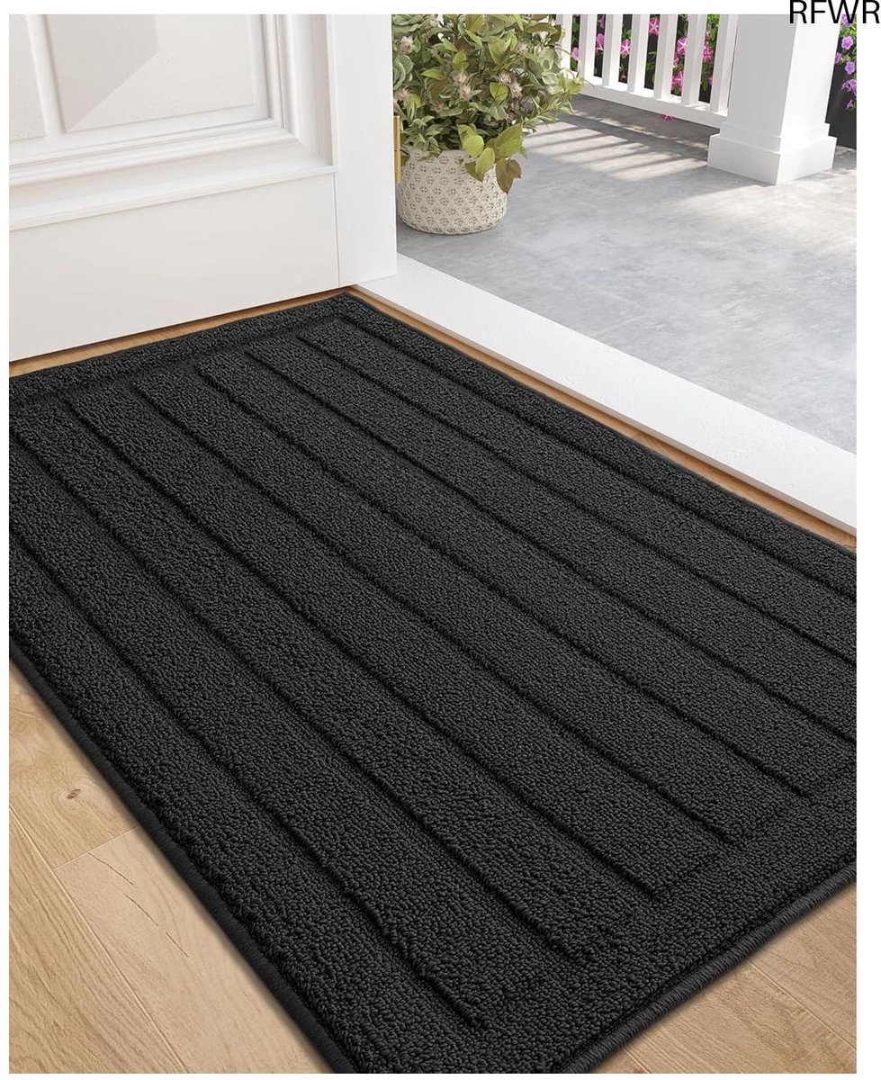 RFWR Antislip Deurmat voor Binnen - Absorberende Microvezel Deurmat 43,5 x 75 cm - Machinewasbaar en Veilig Zwart