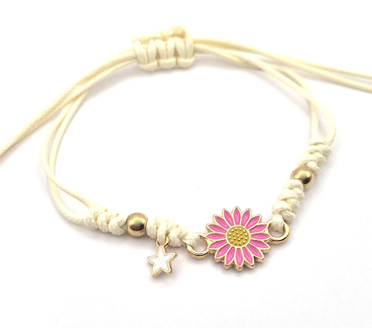 Armband Meisje- Touwarmband Bloem Roze- Meisjes armbandje Bloem- Armband Bloem- Touw- Kind- LiLaLove