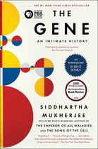 Boekomslag van 'The Gene', met cirkels in geel, rood, blauw en wit. Titel: 'The Gene: An Intimate History' door Siddhartha Mukherjee.