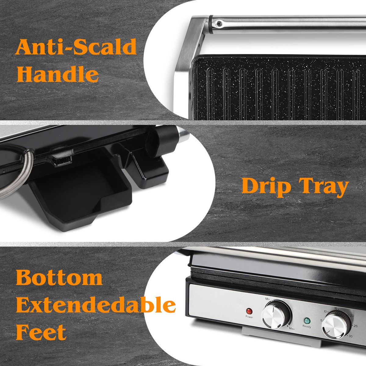 Aigostar Contactgrill - Tosti Apparaat Instelbare Temperatuur - Panini Grill - 29*23cm - PFAS-vrije keramische coating - Timer - 2000W - RVS thumbnail 2