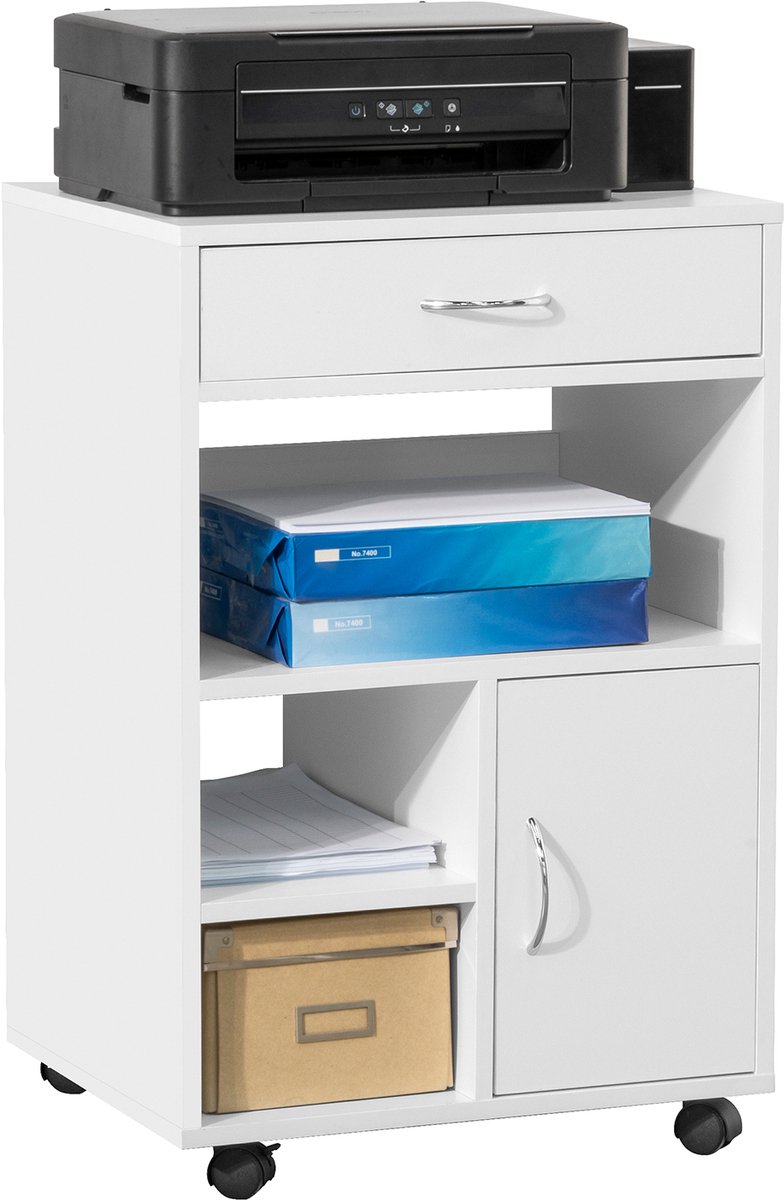 SoBuy FBT106-W Printerkast - Wit Houten Compositie met Lade & Deur