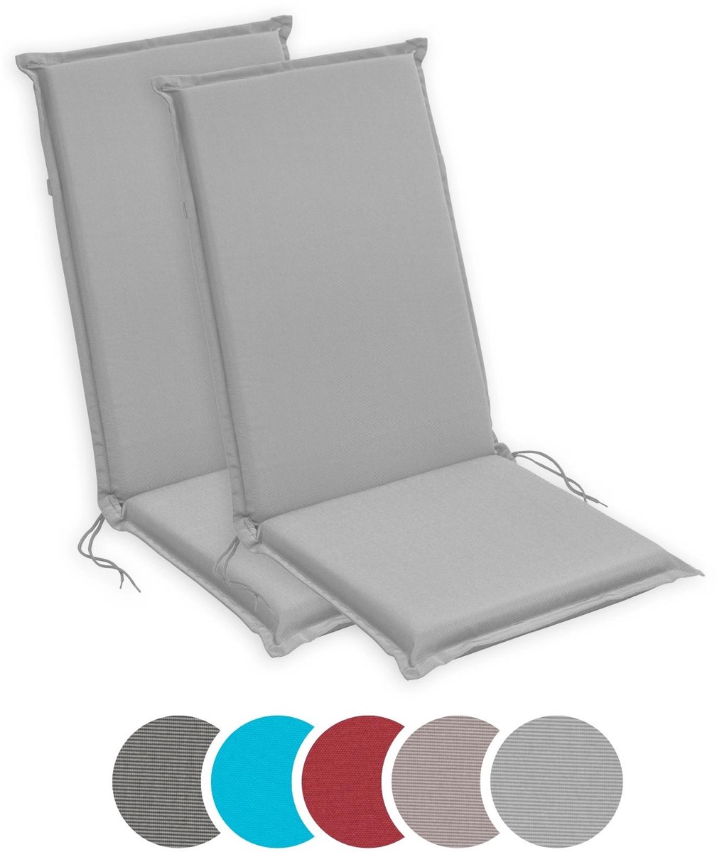 sleepling 50 x 120 cm Outdoor stoelkussen met hoge rug | set van 2 | zitkussen voor tuinstoel | met bevestigingsbanden | Made in EU | afneembare hoes van polyester, wasbaar op 30 graden | silver