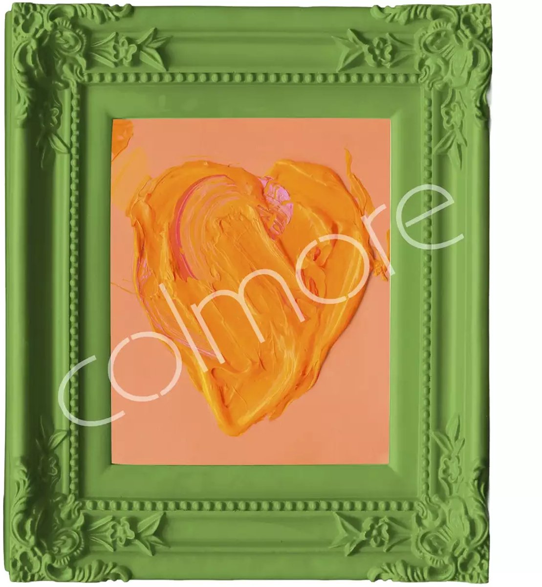 Colmore by Diga handbeschilderd schilderij groen met oranje hart 34 x 38 cm
