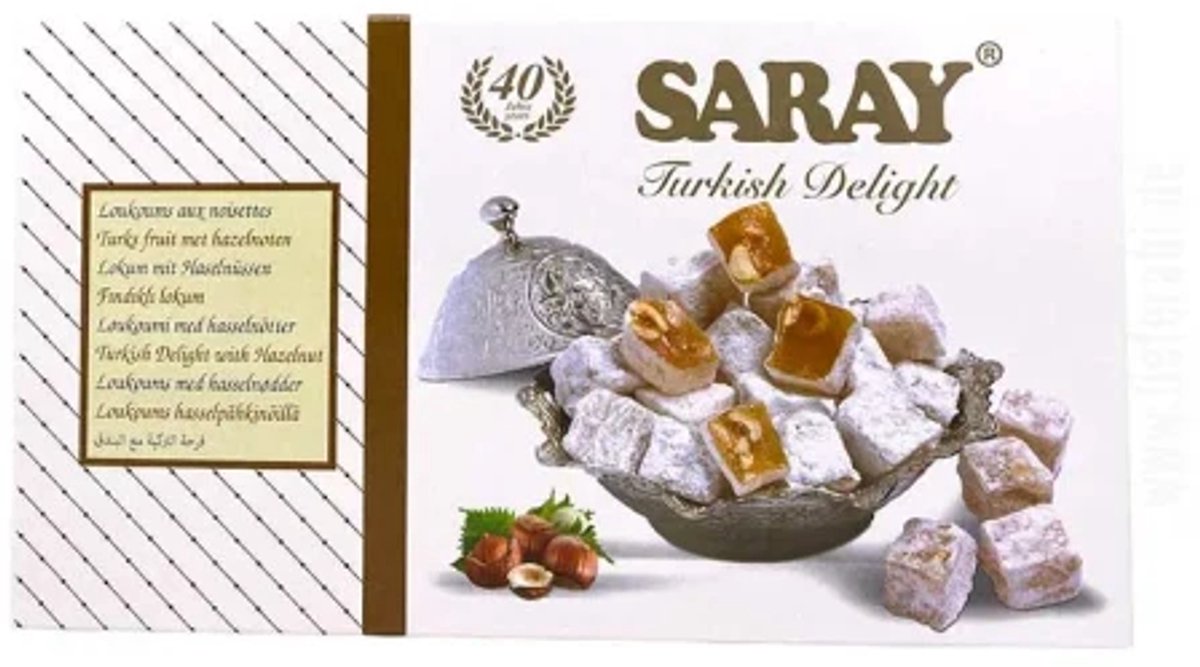 Saray Turks Fruit met Hazelnoot 400 g - Findikli Lokum Turk Lokumu - Saray Turkish Delight with Hazelnut 400 g