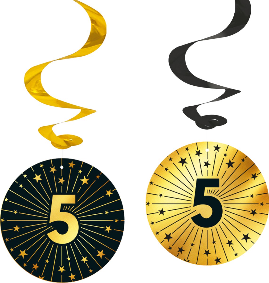 8x Swirls 5 jaar zwart / goud - Golden Celebrations - Verjaardag Feestje Hangdecoratie Versiering Feestdecoratie Decoratie