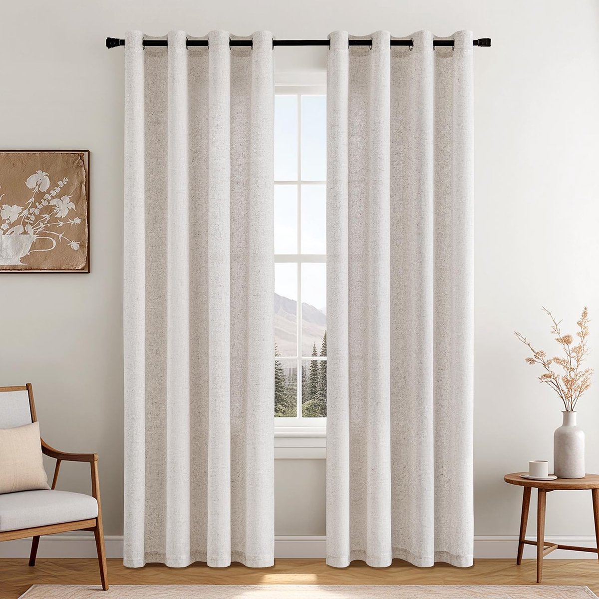 Ibenzoa® Luxe Halftransparante Linnen Gordijnen Set met Oogjes voor Woonkamer en Slaapkamer, 2 Stuks, 140 x 245 cm